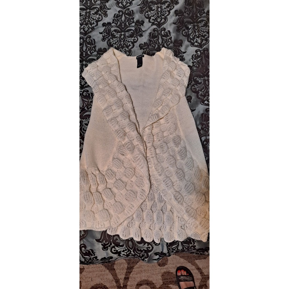 New Directions Cardigan Sweater Womens Large Knit Open Front Off  White
